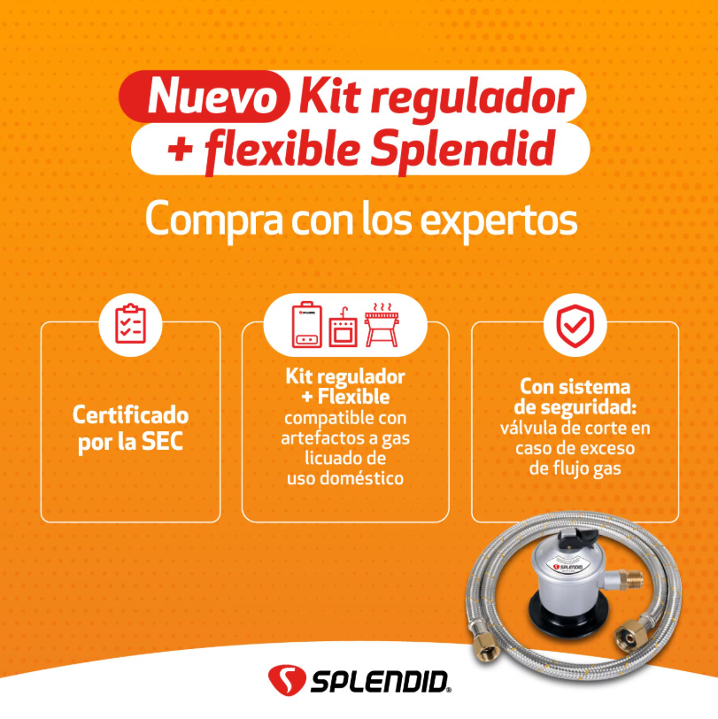 Regulador De Gas Licuado Splendid De 5-11-15kg Con Flexible