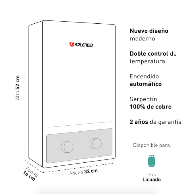 Calefont 7 Litros Tiro Natural Gas Licuado Master - Splendid