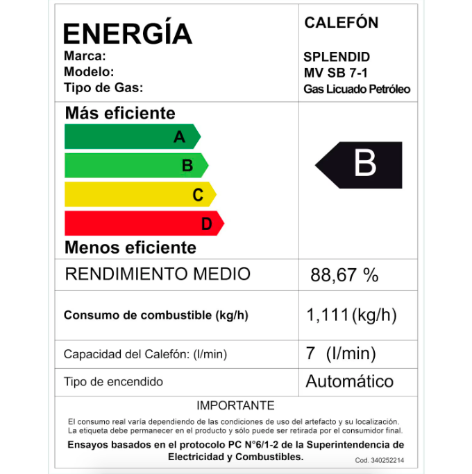 Calefont 7 Litros Tiro Natural Gas Licuado Master - Splendid