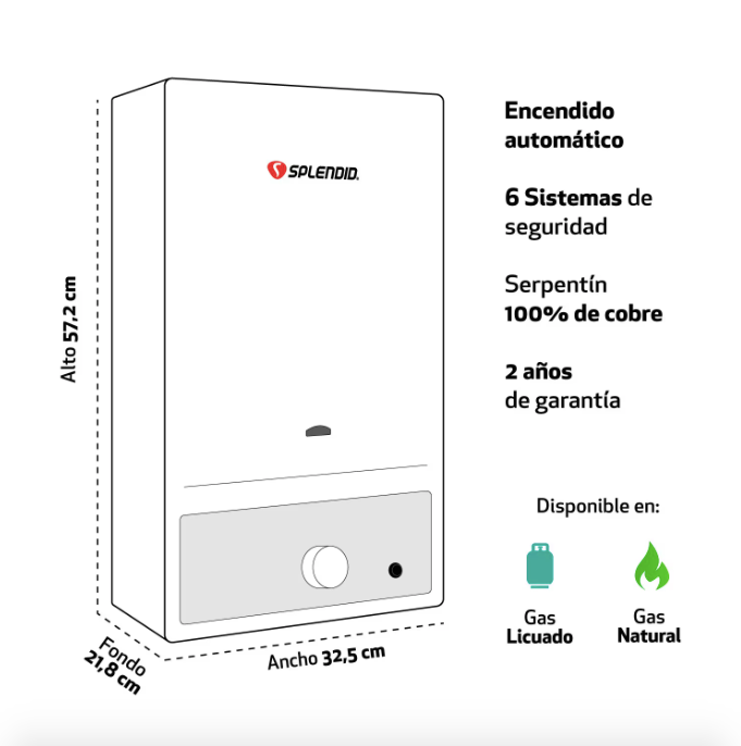 Calefont 11 Litros Tiro Natural Gas Licuado Master - Splendid