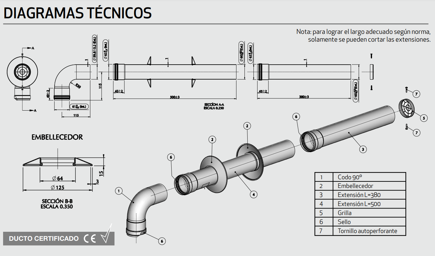 Kit Ducto 60 mm Tiro Forzado Cámara Abierta - Splendid