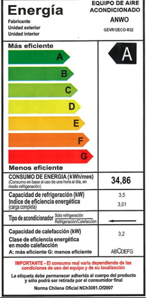 Etiqueta de eficiencia energética GEVR12ECO-R32