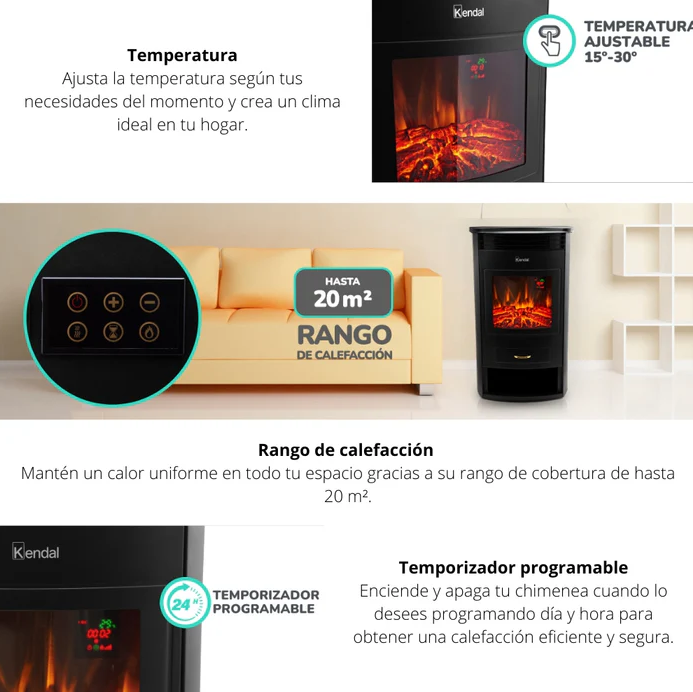 Chimenea Estufa Eléctrica KCE-2120L hasta 20 m2 - Kendal