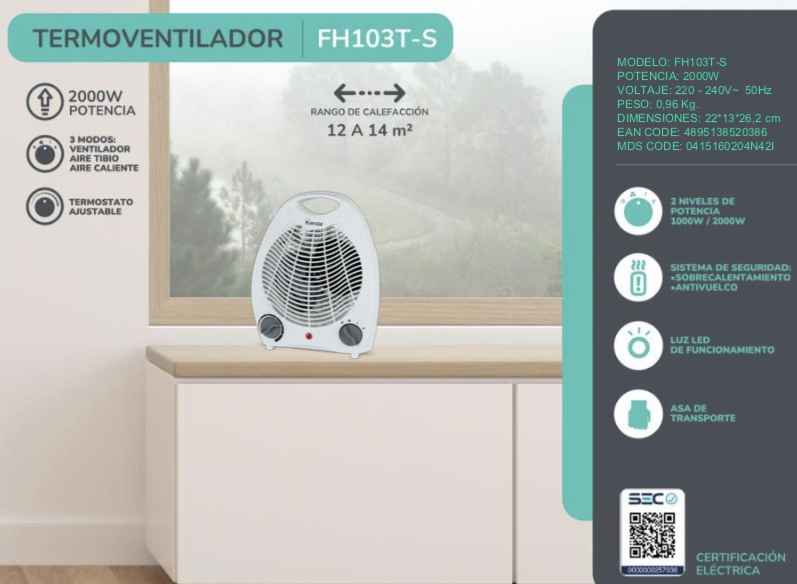 Termoventilador Eléctrico FH 103TS - Kendal