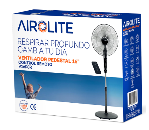 VENTILADOR DE PEDESTAL 16" CON CONTROL REMOTO AIROLITE
