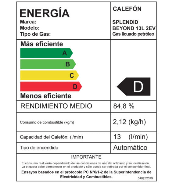 Calefont 13 Litros Tiro Natural Gas Licuado Master - Splendid