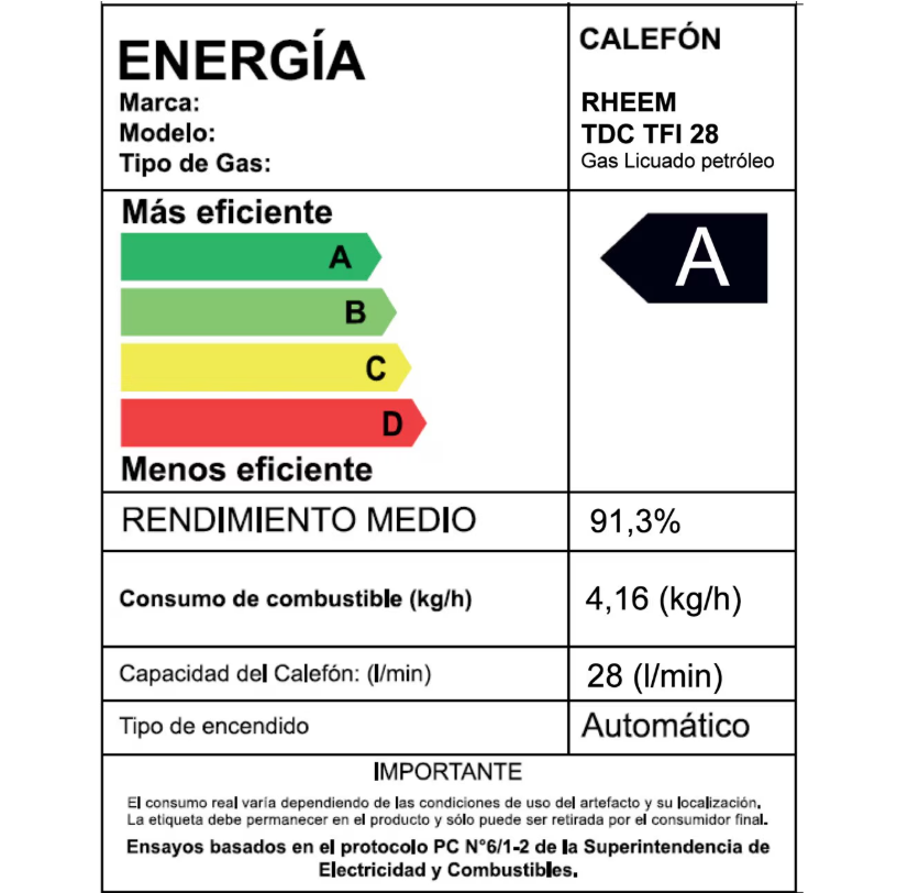 Calefont 28 Litros Tiraje Forzado Gas Licuado - Rheem