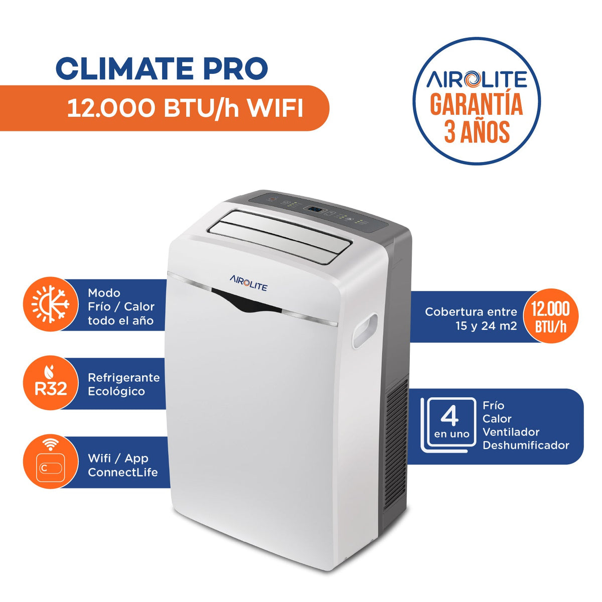 Aire Acondicionado Portátil Airolite Climate Pro 12000BTU WiFi Blanco - imagen 6