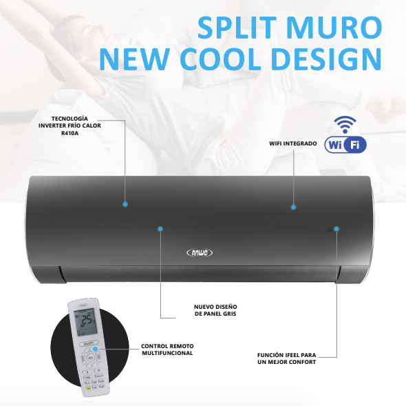 Aire Acondicionado 9.000 btu Inverter Wifi New Cool Design GRIS - Anwo