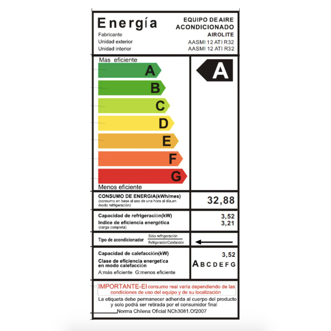 Aire Acondicionado 12.000 BTU AASMI 12 ATI Inverter Wifi R32 - Airolite