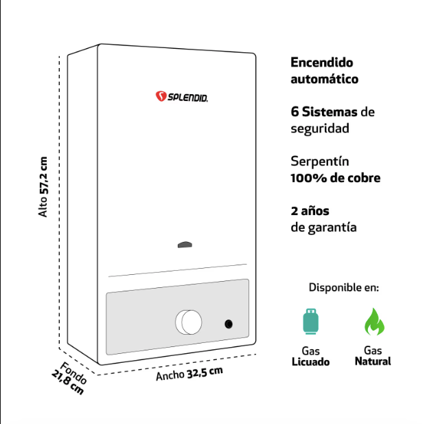 Calefont 10 Litros Tiro Natural Gas Licuado Master - Splendid