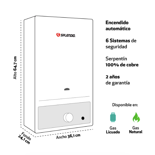 Calefont 13 Litros Tiro Natural Gas Natural Master - Splendid