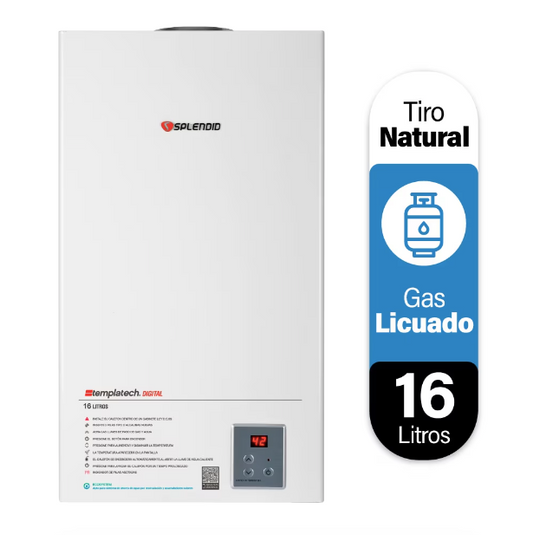 Calefont 16 Litros Tiro Natural Gas Licuado Templatech Fullcontrol - Splendid