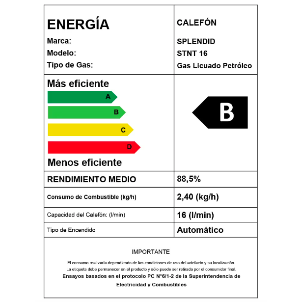 Calefont 16 Litros Tiro Natural Gas Licuado Templatech Fullcontrol - Splendid