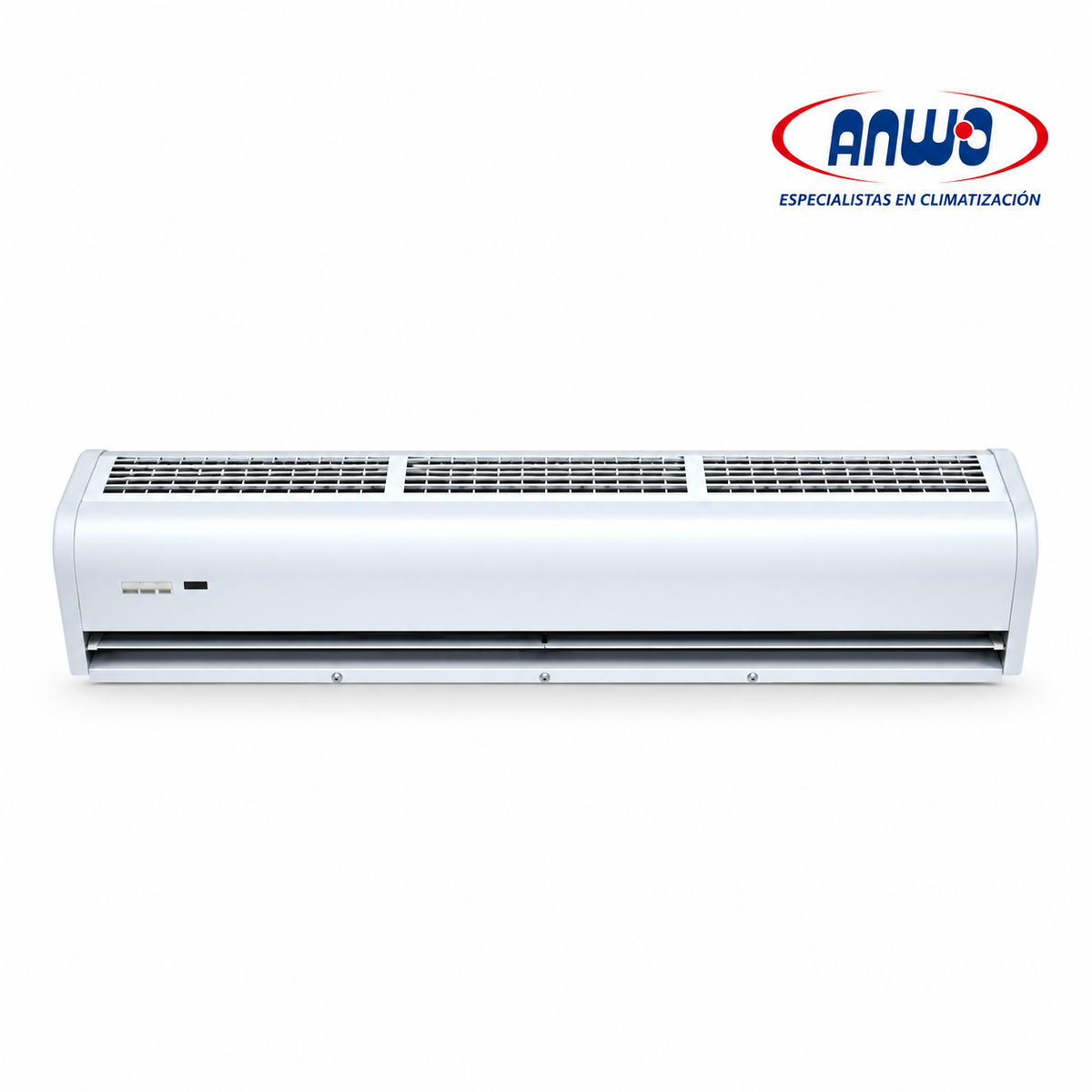 Cortina de aire ANWO AirBlock 300 de 150 cm instalada en acceso comercial