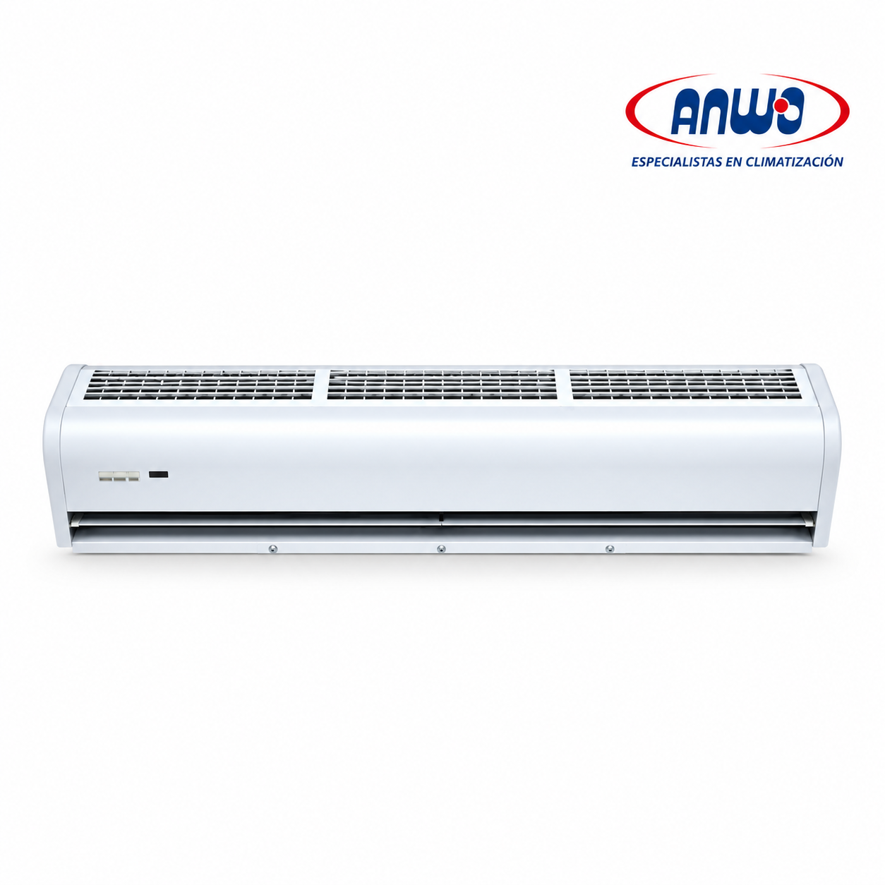 Cortina de aire ANWO AirBlock 300 de 120 cm instalada en acceso comercial