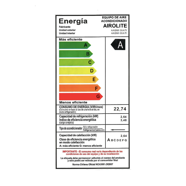 Aire Acondicionado 9.000 BTU Inverter Wifi R410 - Airolite