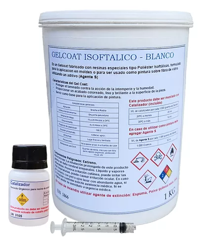 Gelcoat Isolftálico blanco 1 Kg incluye catalizador y dosificador