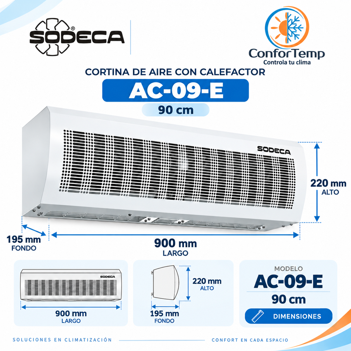 Cortina de Aire SODECA Economic 90 cm 3,5 kW 220V | AC-09-E