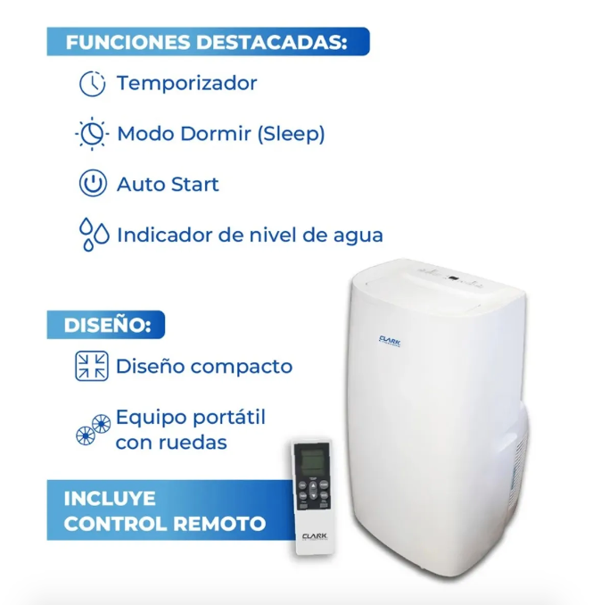Aire Acondicionado Portátil 14.000 Btu (Frío y Calor) - Clark