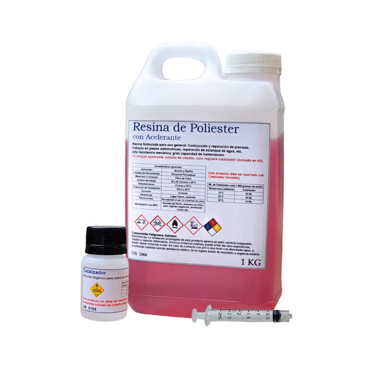 Resina de poliester 1 Kg incluye catalizador y dosificador
