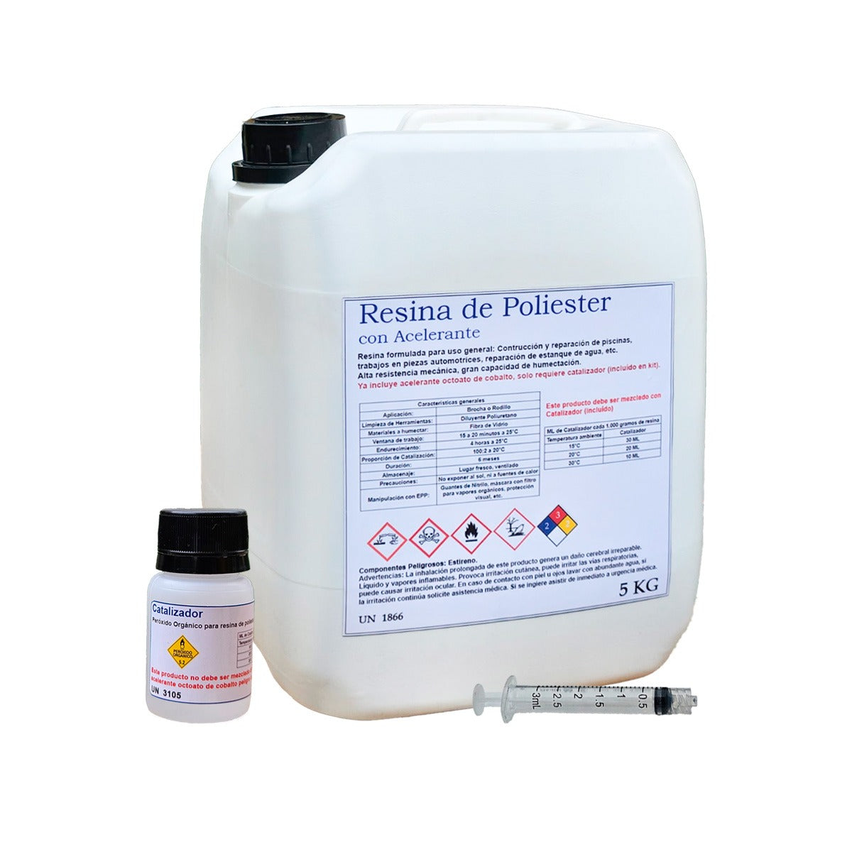 Resina de poliester 5 Kg incluye catalizador y dosificador