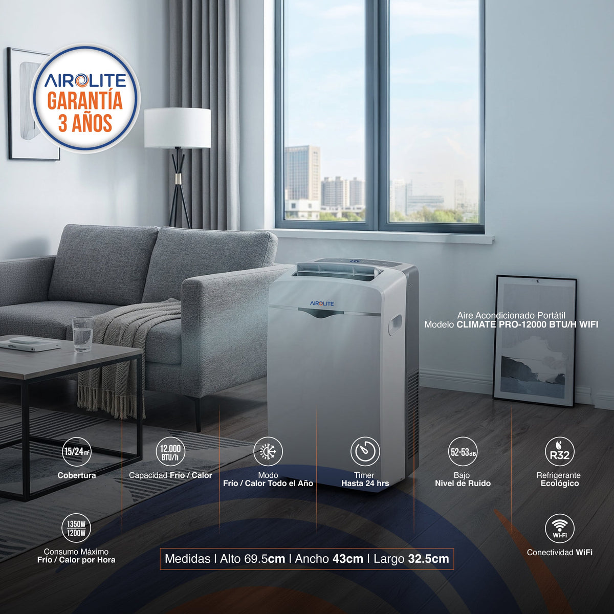 Aire Acondicionado Portátil Airolite Climate Pro 12000BTU WiFi Blanco - imagen 2