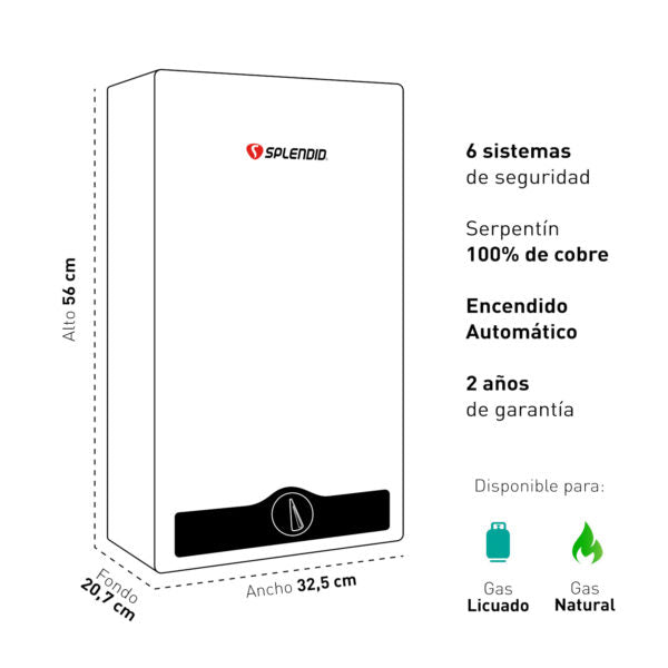 Calefont 10 Litros Tiro Natural Gas Natural Master - Splendid