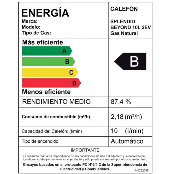 Calefont 10 Litros Tiro Natural Gas Natural Master - Splendid