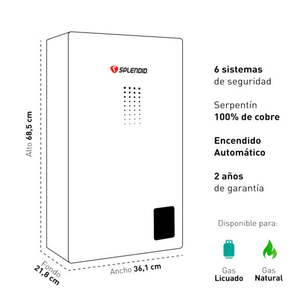 Calefont 14 Litros Tiro Natural Gas Natural Templatech Fullcontrol - Splendid