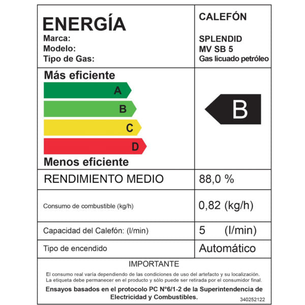 Calefont 5 Litros Tiro Natural Gas Licuado Master - Splendid