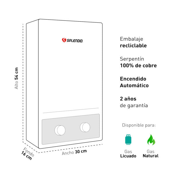 Calefont 8 Litros Tiro Natural Gas Licuado Master - Splendid