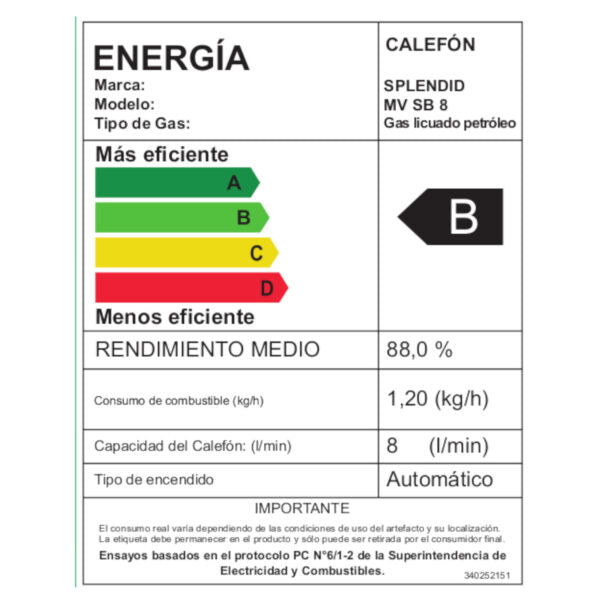 Calefont 8 Litros Tiro Natural Gas Licuado Master - Splendid