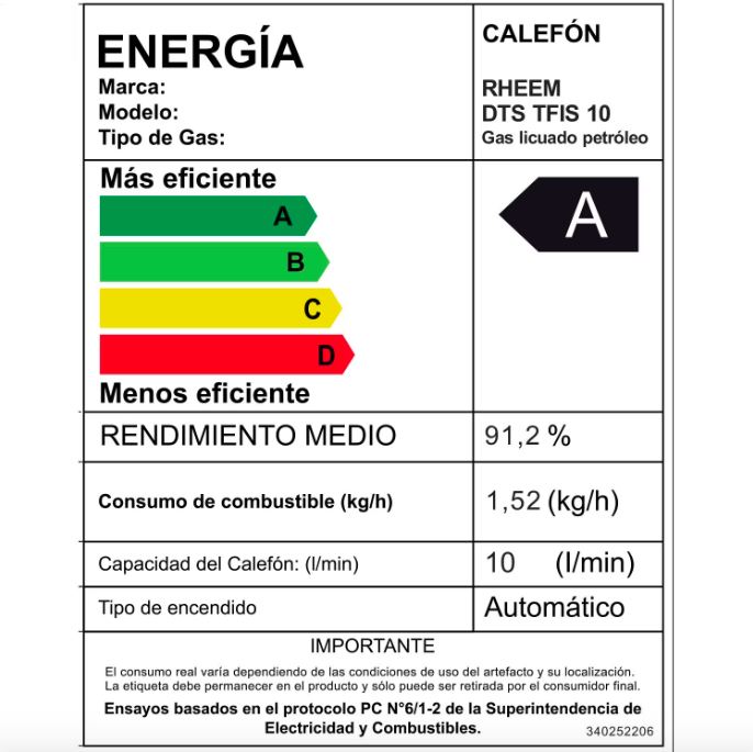 Calefont 10 Litros Tiraje Forzado Gas Licuado - Rheem