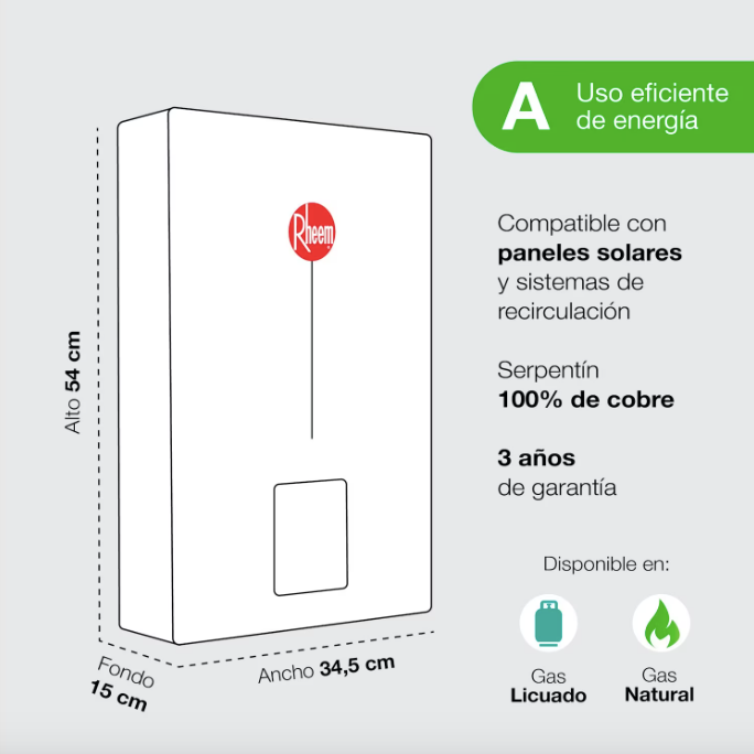 Calefont 10 Litros Tiraje Forzado Gas Natural - Rheem