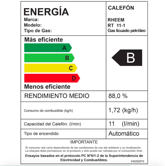 Calefont 11 Litros Tiraje Natural Gas Licuado / Prestige - Rheem