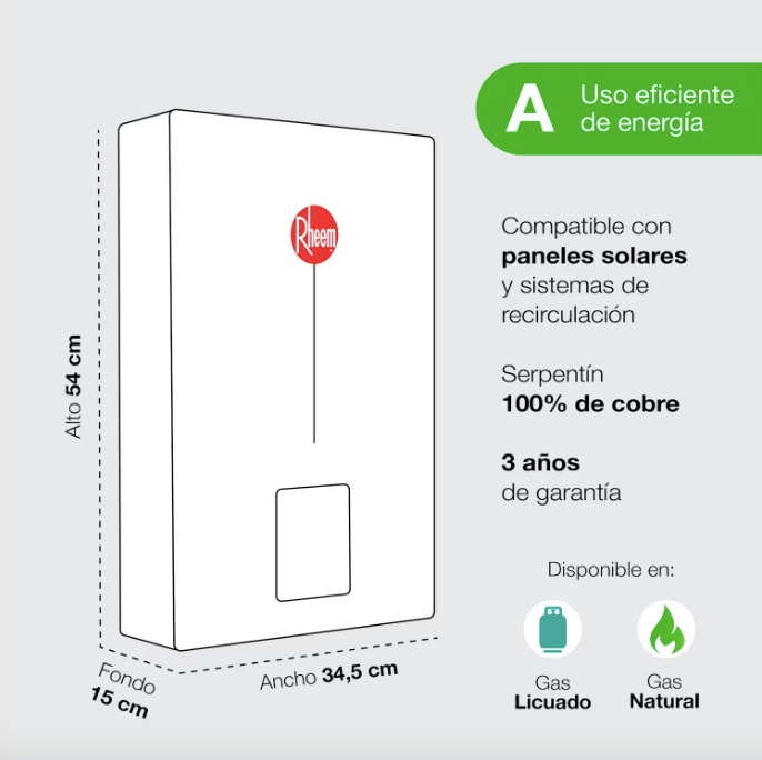 Calefont 12 Litros Tiraje Forzado Gas Natural - Rheem