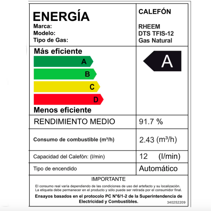 Calefont 12 Litros Tiraje Forzado Gas Natural - Rheem