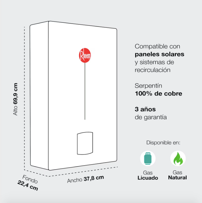 Calefont 13 Litros Tiraje Natural Gas Licuado / Prestige - Rheem