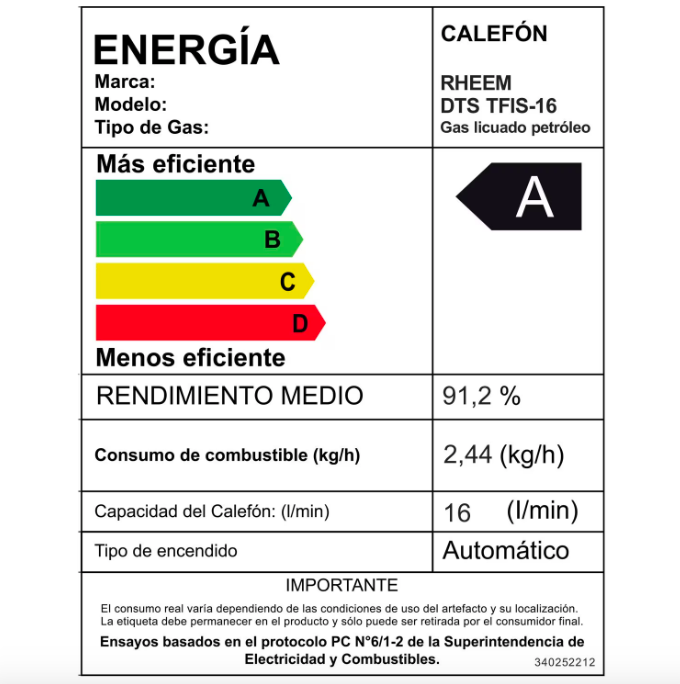 Calefont 16 Litros Tiro Forzado Gas Licuado - Rheem