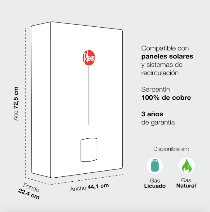 Calefont 16 Litros Tiraje Natural Gas Licuado / Prestige - Rheem
