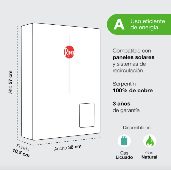 Calefont 21 Litros Tiraje Forzado Gas Natural - Rheem