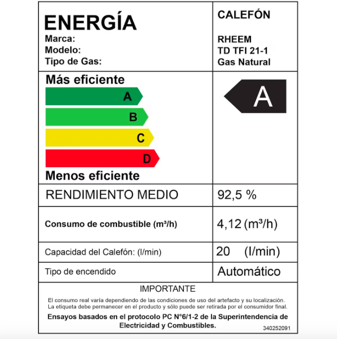 Calefont 21 Litros Tiraje Forzado Gas Natural - Rheem