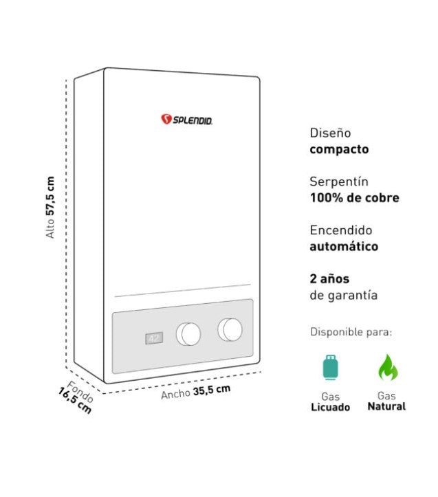 Calefont 13 Litros Tiro Forzado Gas Licuado Master - Splendid