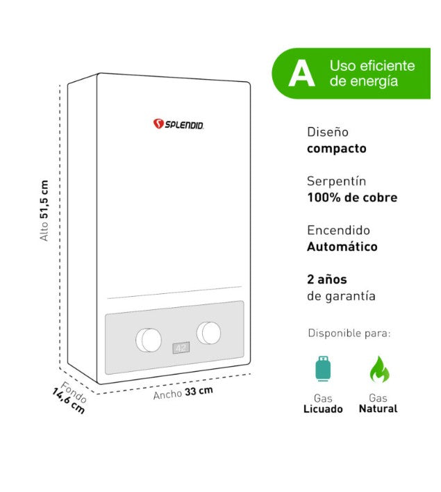 Calefont 7 Litros Tiro Forzado Gas Licuado Master - Splendid
